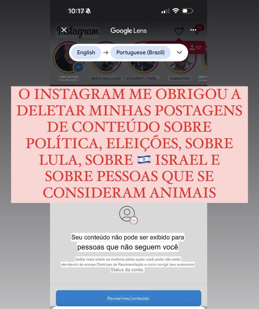 BrazUK_News's tweet image. 🇧🇷 | O Instagram me obrigou a excluir meus vídeos relacionados à política, a Israel e sobre as bocas de urna que ocorreram durante as eleições. O Ministro da Defesa de Lula deixou claro que a ideologia controla totalmente suas ações, e isso nos faz perceber que hoje vivemos em…
