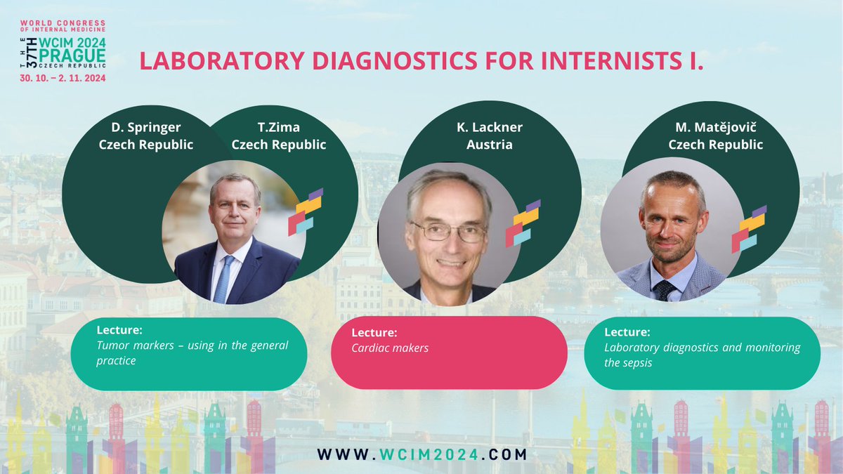 Gear up for a captivating session on Laboratory diagnostics for internists I. - cooperation with the Czech Society of Clinical Biochemistry! 🩺✨ Speakers: Tomáš Zima, Drahomíra Springer, Karl Lackner and Martin Matějovič. See more info at: wcim2024.com/programme
#WCIM2024