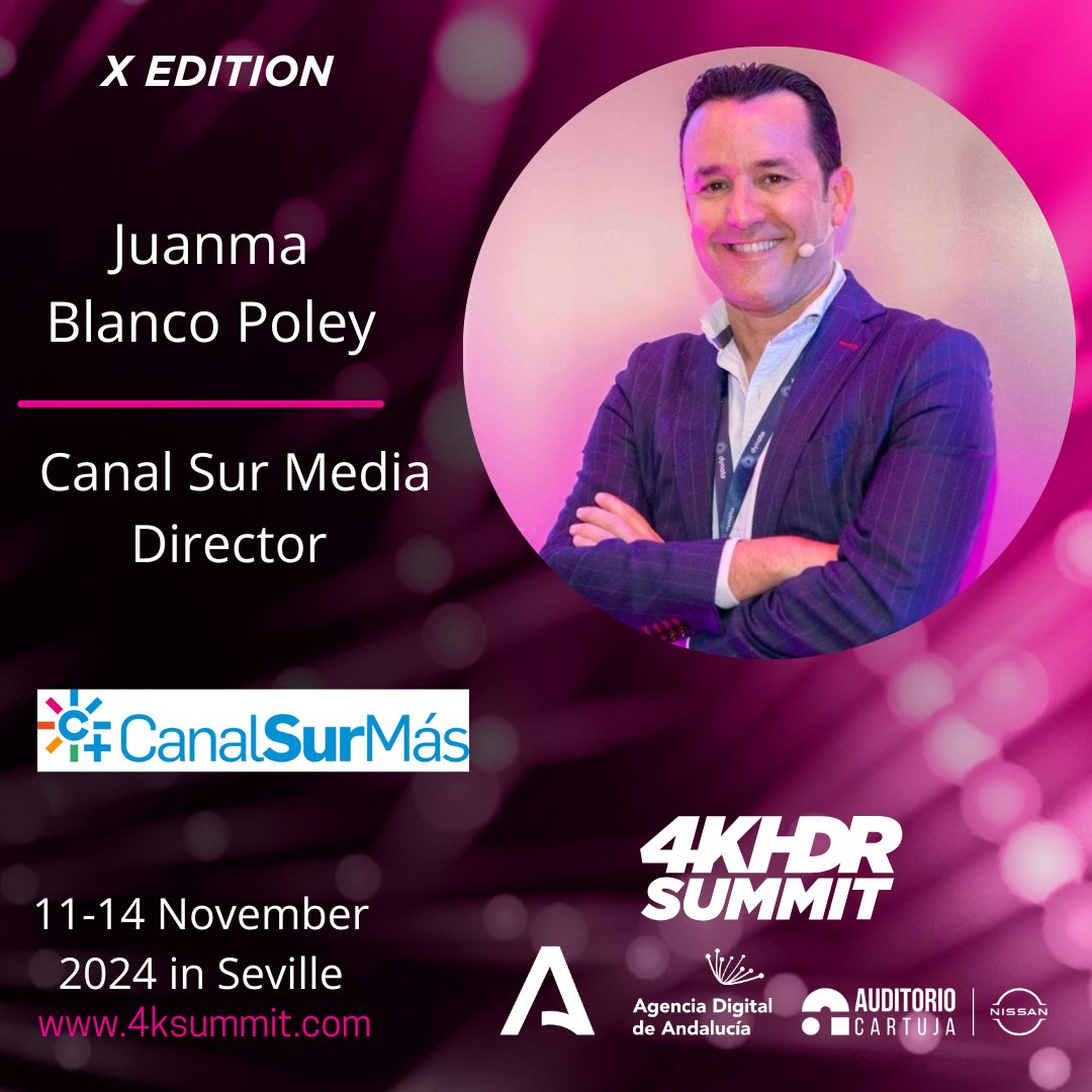 🎙️ 𝐒𝐩𝐞𝐚𝐤𝐞𝐫:  Juanma Blanco Poley (<a href="/blancopoley/">Juanma Blanco Poley</a>), <a href="/canalsur/">CanalSur</a> Media Director at RTVA.

🗣️ 𝐓𝐨𝐩𝐢𝐜: AI in the new interactive television

This presentation will present the experiences CanalSur Media are carrying out in AI.

<a href="/canalsurmas/">CanalSur Más</a> 

#4KHDRSummit