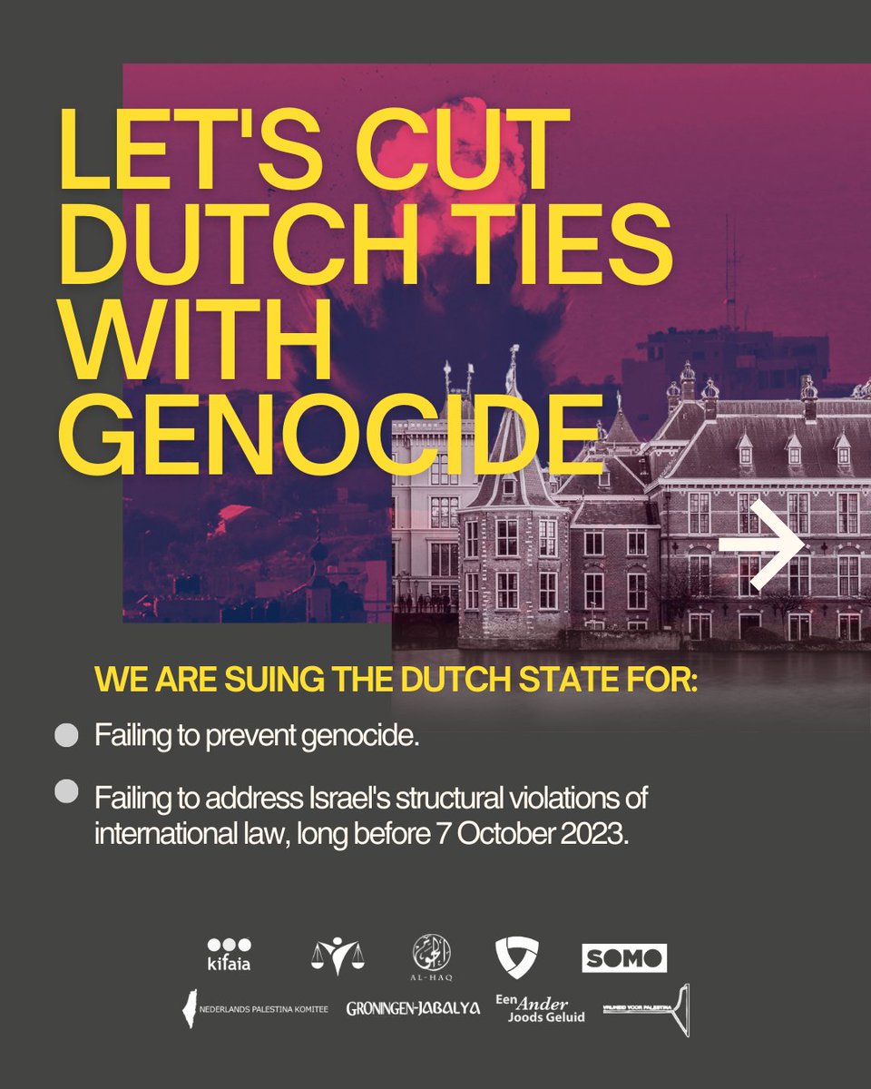 (1/4 🧵)🚨 BREAKING 🚨 We are suing the Dutch state for failing to prevent genocide in #Gaza and to uphold international law. Learn about our demands in this thread ⬇️ and read more about the case here: ↩️
bit.ly/3Y0MWO3