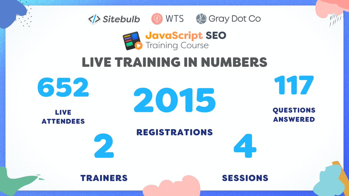 Sitebulb (@sitebulb) on Twitter photo Please join us in taking a moment to say a HUGE thank you to:
- Everyone that attended September's live JavaScript SEO training sessions
- Our incredible trainers <a href="/torylynne/">Tory (Lynne) Gray</a> & <a href="/samtorresatl/">Sam Torres 🧜♀️</a>
- <a href="/areej_abuali/">Areej</a> and the <a href="/techseowomen/">Women in Tech SEO</a>
- Everyone who submitted questions during and Please join us in taking a moment to say a HUGE thank you to:
- Everyone that attended September's live JavaScript SEO training sessions
- Our incredible trainers <a href="/torylynne/">Tory (Lynne) Gray</a> & <a href="/samtorresatl/">Sam Torres 🧜♀️</a>
- <a href="/areej_abuali/">Areej</a> and the <a href="/techseowomen/">Women in Tech SEO</a>
- Everyone who submitted questions during and