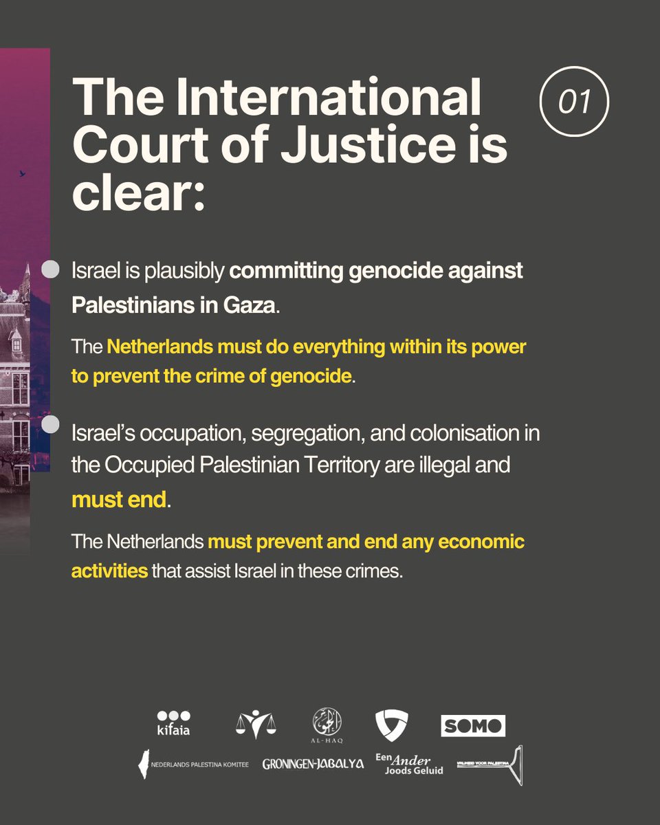 SOMO's tweet image. (2/4 🧵) Despite numerous international warnings and rulings, the Dutch government has failed to act. With no signs of change and even closer ties to Israel under the new government, we&apos;ve decided to take legal action!