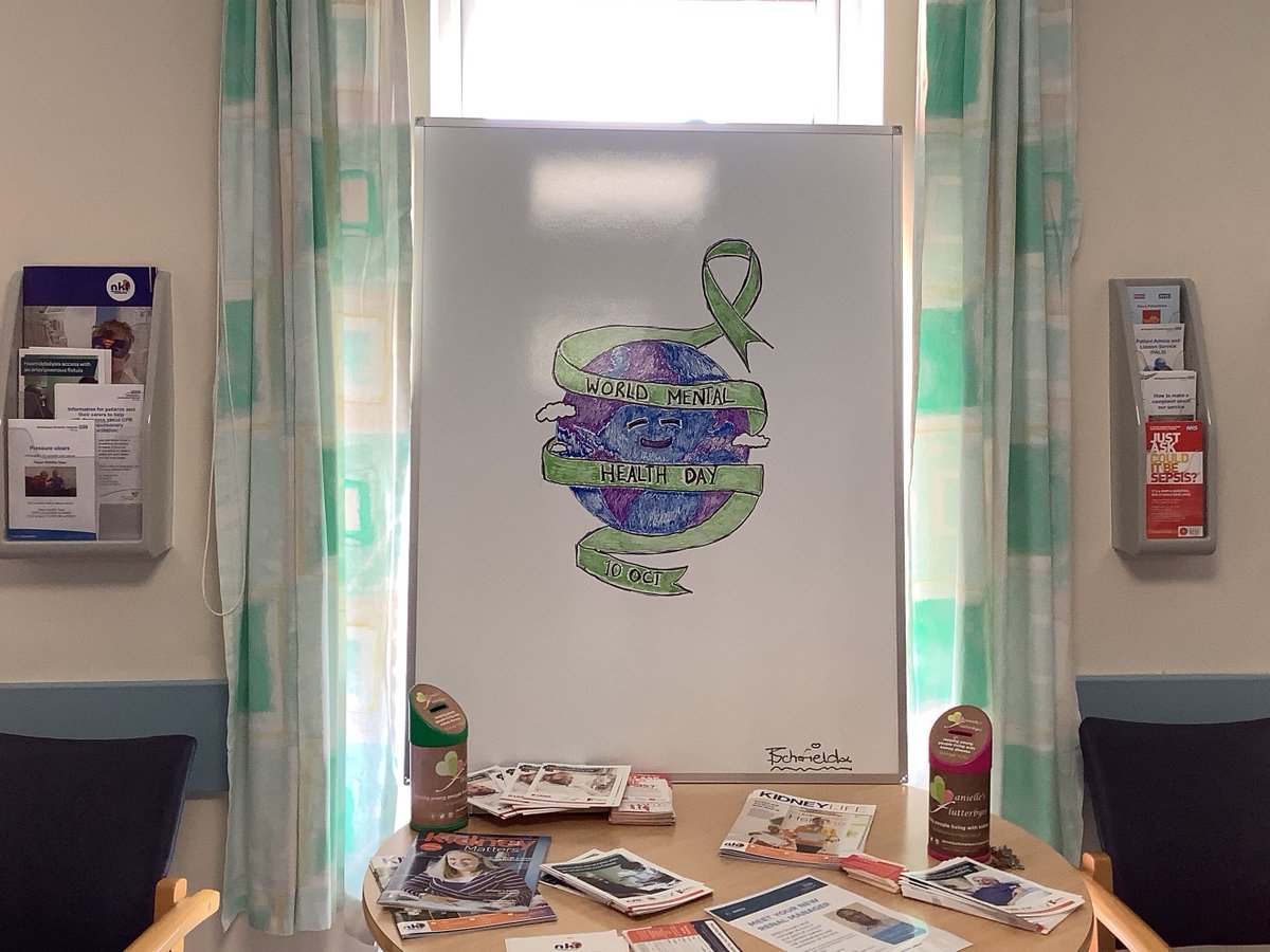 💚💜Spreading awareness for World Mental Health Day today on the unit‍💜💚 Drawn by our lovely nurse  Toni😊 #WorldMentalHealthDay #WorldMentalHealthDay2024 #MentalHealthMatters #EndTheStigma #nhs #KidneyDisease #renaldialysis