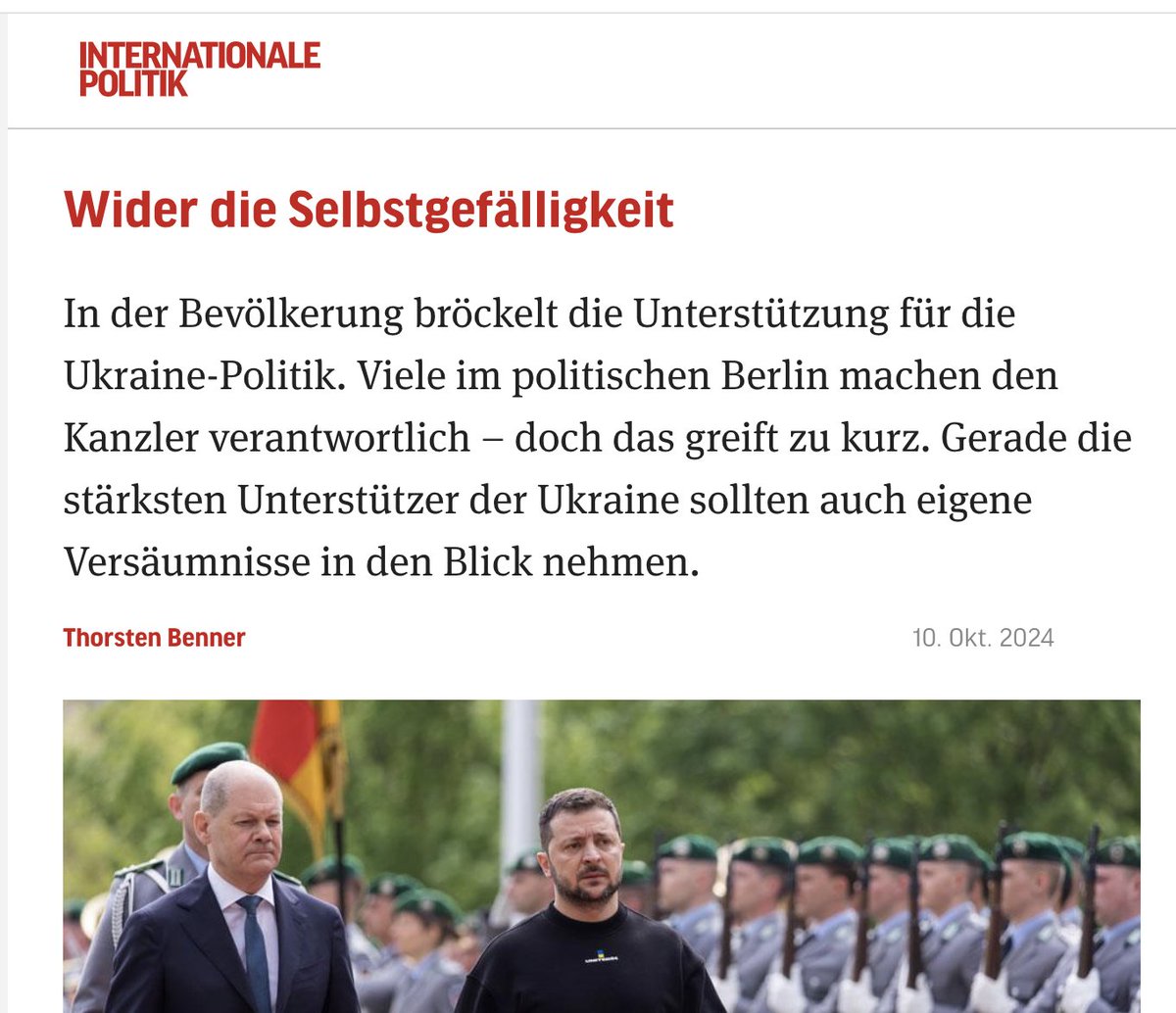 Die schwindende öffentliche Unterstützung für die 🇺🇦sollte uns sorgen. Doch gerade bei den größten Unterstützern gibt es zu wenig Selbstreflexion über eigene Versäumnisse und zu tun ist, um Trendumkehr zu erreichen. 

Mein Stück zur deutschen Ukraine-Debatte in <a href="/Int_Politik/">Internationale Politik</a>