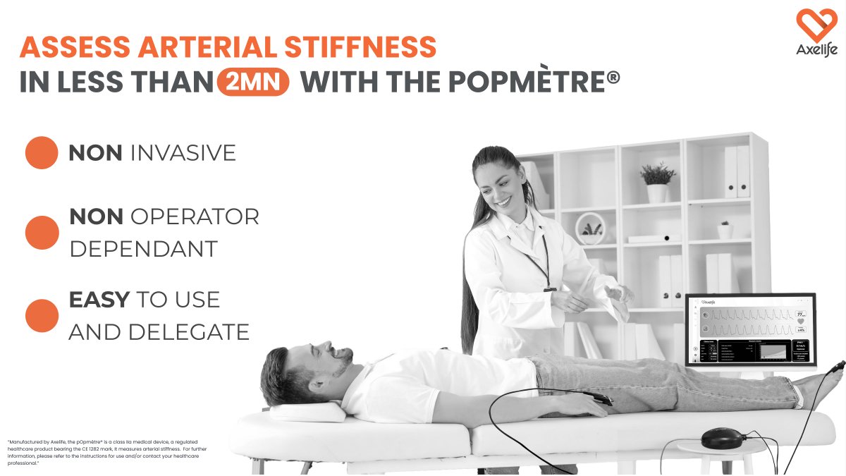 Researchers from Inserm, studied arterial stiffness as a   predictor of cardiovascular risk. Data from 1,250+ Europeans confirmed that   stiffer arteries mean higher risk. Learn more about cardiovascular assessment   with the pOpmètre® : axelife.com/en
