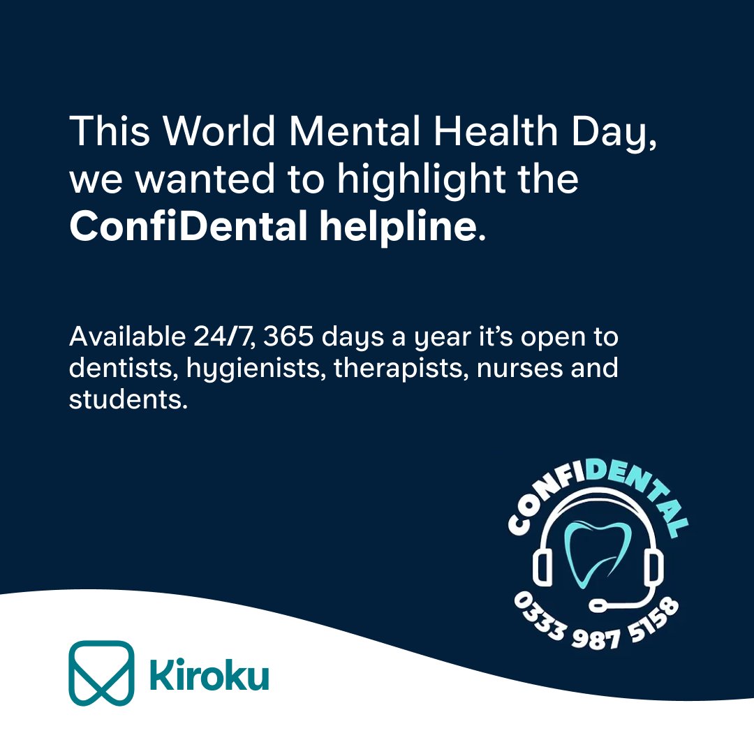 TryKiroku's tweet photo. This World Mental Health day, we wanted to highlight the ConfiDental Helpline, run by practising or retired dental care professionals, who listen and empower you to come to a solution or signpost you to a relevant organisation that may be able to offer you further advice. ❤️ https://t.co/asYfAk6XQL