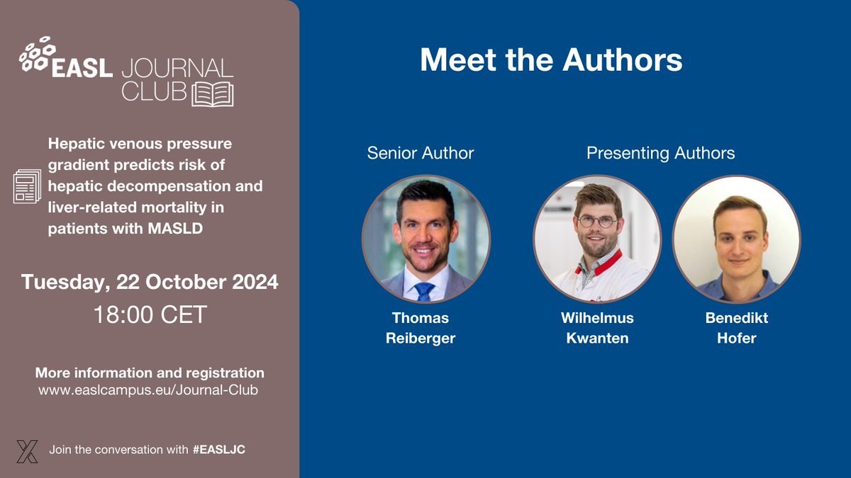 EASL Education (@easledu) on Twitter photo 🧠Register for the #EASLJC to join authors <a href="/ReibergerThomas/">Thomas Reiberger</a> <a href="/BenediktHofer/">Benedikt Hofer</a> & Wilhelmus Kwanten as they present & discuss their study investigating the prognostic role of HVPG in #MASLD-related #cACLD
✍️Register here: easl-eu.zoom.us/webinar/regist…
📰Read the article: 🧠Register for the #EASLJC to join authors <a href="/ReibergerThomas/">Thomas Reiberger</a> <a href="/BenediktHofer/">Benedikt Hofer</a> & Wilhelmus Kwanten as they present & discuss their study investigating the prognostic role of HVPG in #MASLD-related #cACLD
✍️Register here: easl-eu.zoom.us/webinar/regist…
📰Read the article: