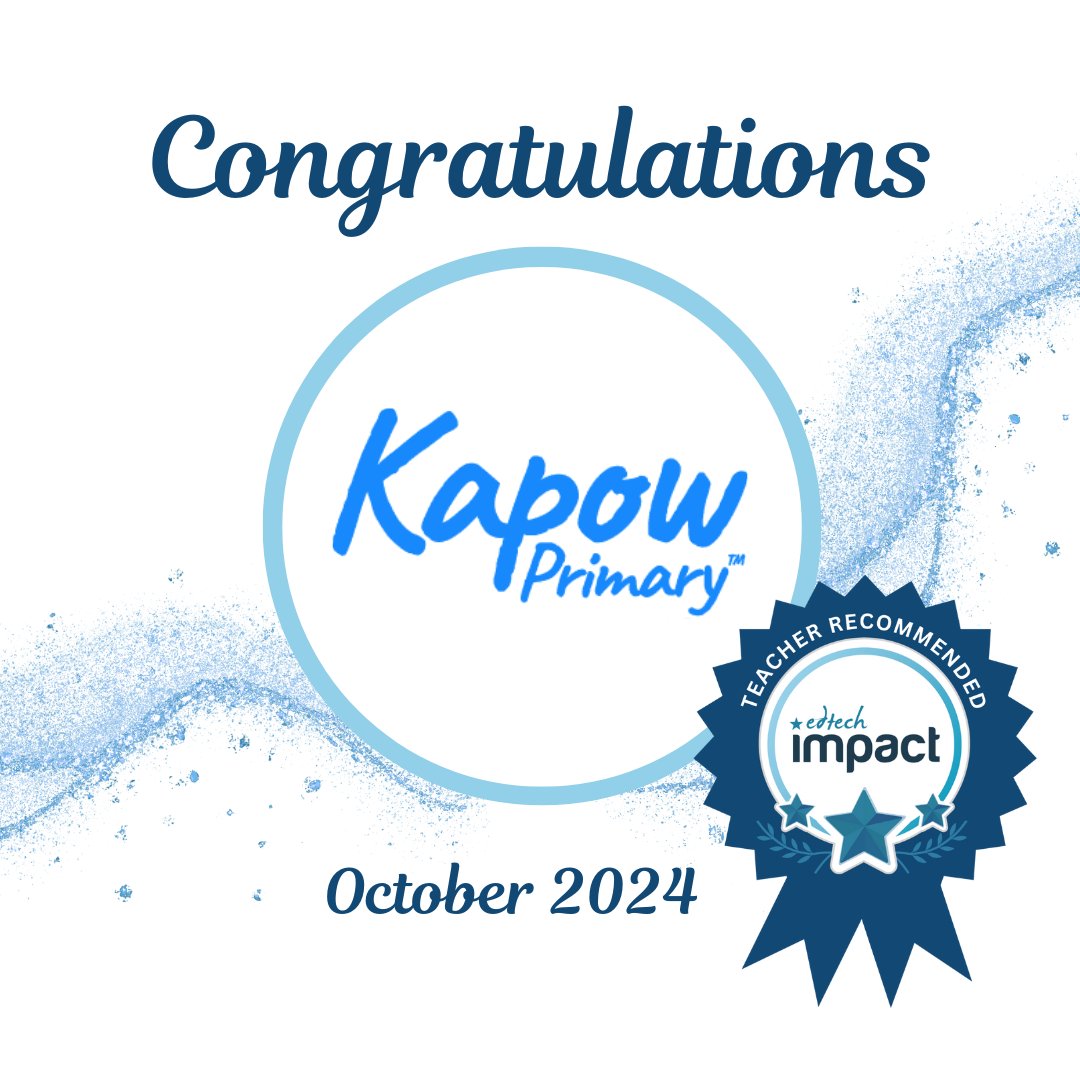 Big congrats to <a href="/kapowprimary/">Kapow Primary</a> for achieving the EdTech Impact Recommended Certification 🎉

Kapow provides engaging and progressive schemes of work, lesson plans and CPD for foundation subjects at #primary school.
Learn more 👇 edtechimpact.com/products/kapow…

#edtech #teachersolutions