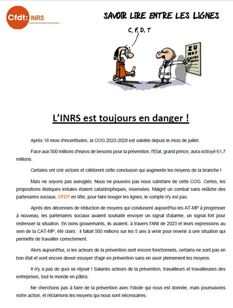 LongMarcheINRS's tweet photo. "'L'@INRSfrance est toujours en danger!" [À lire] le tract distribué ce matin par la section @CFDT aux salariés et aux participants à la réunion de lancement de la #COG AT/MP dans le Grand Est, organisée par la #DRP au sein du Centre de recherche de Vandœuvre-Lès-Nancy.👇 https://t.co/oEyc2Mz3X3