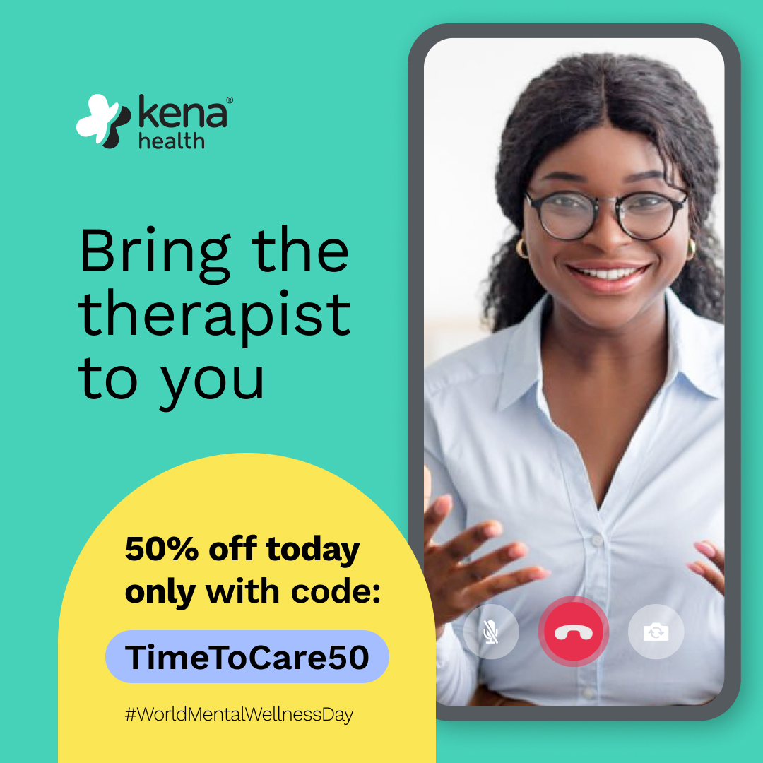 💙 It's #WorldMentalHealthDay! Today only, get 50% off mental health consultations with TimeToCare50. Chat with a therapist instantly—no wait time. #KenaHealth #SelfCare

Start a consult now: kena.onelink.me/IYH1/do3z5nh9