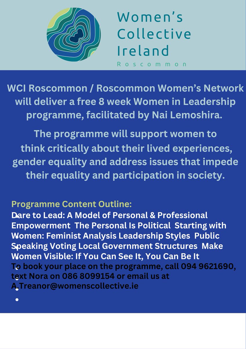 Roscommon Women's Network (@rwn_roscommon) on Twitter photo Great opportunity to join us. NEW Dates! Free 8 week part-time course starting Wednesday, the 23rd of October in Monksland community centre. Women of all backgrounds and life experience welcome. Get in touch to book your place. <a href="/roscommoncoco/">Roscommon County Council</a> <a href="/WCI_irl/">Women's Collective Ireland</a> <a href="/wci_roscommon/">WCI_roscommon</a> Great opportunity to join us. NEW Dates! Free 8 week part-time course starting Wednesday, the 23rd of October in Monksland community centre. Women of all backgrounds and life experience welcome. Get in touch to book your place. <a href="/roscommoncoco/">Roscommon County Council</a> <a href="/WCI_irl/">Women's Collective Ireland</a> <a href="/wci_roscommon/">WCI_roscommon</a>