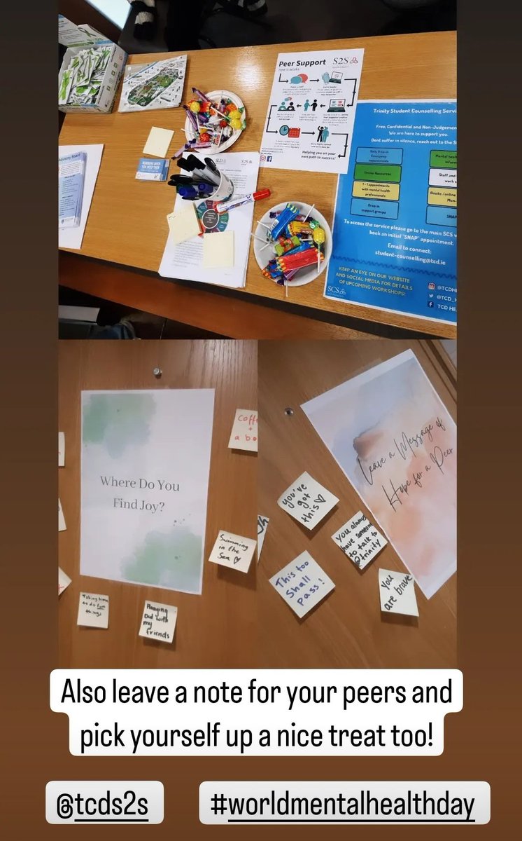 TCD Headspace (@tcd_headspace) on Twitter photo Our #WorldMentalHealthDay is off to a great start here in TCD Arts Block. We're here with <a href="/TCDS2S/">Student2Student</a>, so drop by, say hi and leave a note for your peers (and grab some sweets too!) π§ ππ Our #WorldMentalHealthDay is off to a great start here in TCD Arts Block. We're here with <a href="/TCDS2S/">Student2Student</a>, so drop by, say hi and leave a note for your peers (and grab some sweets too!) π§ ππ
