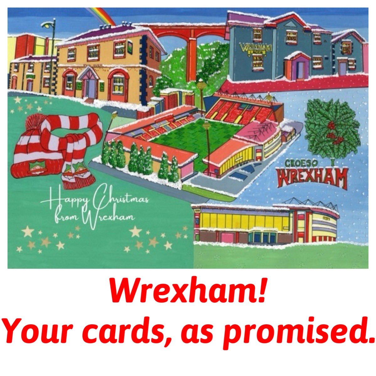 #Wrexham for all of those who keep asking, you now have your own handpainted Christmas card! Available soon in English &amp; Welsh 🏴󠁧󠁢󠁷󠁬󠁳󠁿🎄

#elevenseshour #nwaleshour #northwales #diolch