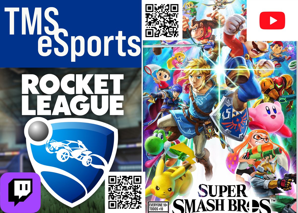 Week 3 of our season is here! It’s match day! Your Hillers are back in action competing in Rocket League and Super Smash Brothers Ultimate at 4PM! You can tune into both streams by scanning the QR codes below! Rocket League is live on Twitch. Smash is live on YouTube!
