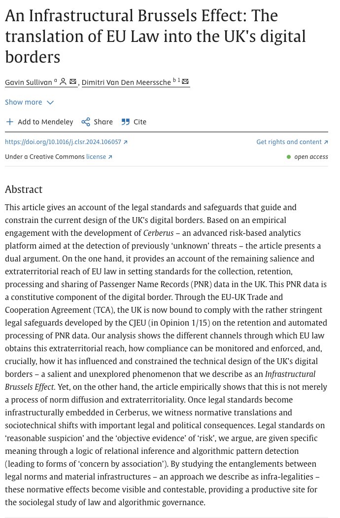 New work with <a href="/g_sullivan/">Gavin Sullivan</a>👇

A study of Cerberus: the AI-driven 'risk engine' for detecting 'unknown' threats at UK borders.

Tracing the entanglement of law and infrastructure, we critique the 'concern by association' that Cerberus algorithmically enacts 
sciencedirect.com/science/articl…