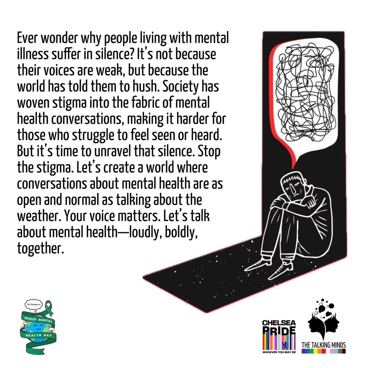 Ever wonder why people living with mental illness suffer in silence? It’s not their voices that are weak, it’s the stigma that keeps them quiet. Let’s break the silence. 💬 Stop the stigma. Start the conversation. 

#MentalHealthMatters | #EndTheStigma #WorldMentalHealthDay 💚