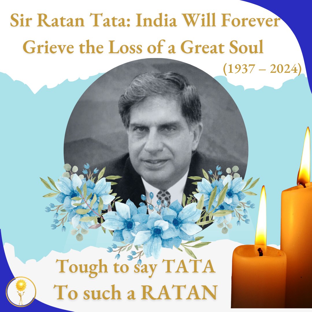 BelWether_Group's tweet photo. With Sir Ratan Tata's passing, India has lost a visionary leader and a true philanthropist. His unwavering commitment to the nation and remarkable contributions to industry and society will forever inspire generations to come. 
A great soul has departed, but his legacy will endur https://t.co/bW6X2RUgNW
