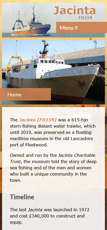 easierthanweb's tweet image. WEBSITE DESIGN #FLEETWOOD

Quick revamp of the website for the historic heritage trawler, Jacinta FD159.

Scrapped in 2020, the website has been kept as an information resource for future generations.

For more examples, take a look at our website:

easierthan.co.uk/website-design…