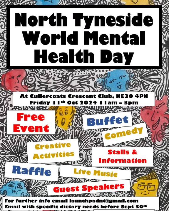 NTynesideVODA's tweet photo. Come join us for the annual #WorldMentalHealthDay event in #NorthTyneside! Friday 11 October at Cullercoats Crescent Club, NE30 44PN, 11am - 3pm
FREE event is open to all with live music, comedy, guest speakers, creative activities, a buffet, and signposting to support. https://t.co/M6ntlb9mx3