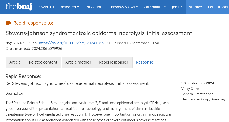 Our students do amazing things. See the BMJ comment by Vicky who did our Allergic Skin Disease module and is completing her MSc Allergy with us <a href="/UoS_Medicine/">Southampton Medicine</a> <a href="/UniSouthampton/">University of Southampton</a>.
Want to know more about #allergy? Check out our fully online course here tiny.cc/allergy.