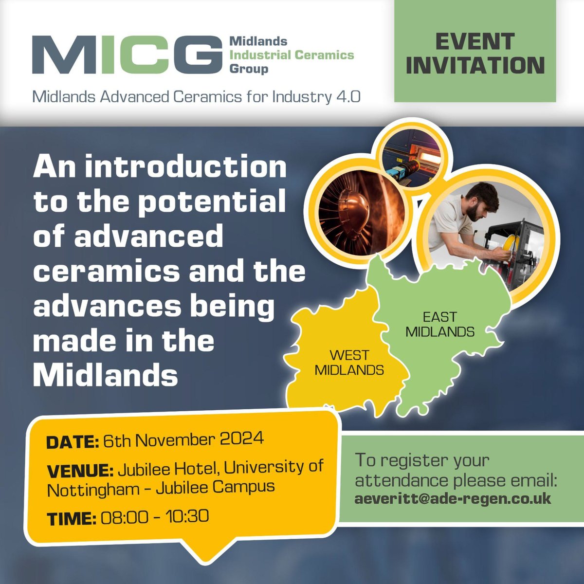 Midlands manufacturers looking to innovate can find out about the opportunities advanced ceramics offers in solving critical technology challenges at our Nottingham showcase event on November 6 at the University of Nottingham’s Jubilee Campus. 

More at: micg.org.uk/event-sets-out…