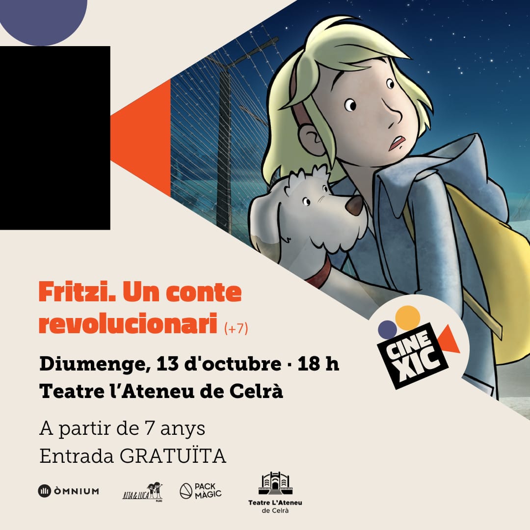 🍿CINEXIC: FRITZI. UN CONTE REVOLUCIONARI
Alemanya de l'Est, 1989. La Fritzi, de dotze anys, cuida l’Sputnik, el gosset de la seva millor amiga Sophie, mentre ella és de vacances.
📅 13/10/2024
🕐 18 h
📍Teatre L'Ateneu
🎟 Gratuït
👫 + 7 anys
👉 + info a celracultura.cat/ca/agenda-entr…