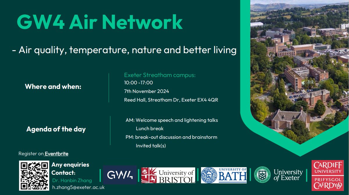 hanbin_zhang's tweet image. Call for academics, researchers, industrial partners and community members interested in air, temperature, greenness and housing topics in the Southwest England and Cardiff (e.g. Exeter, Bristol, Cardiff, Bath and more) to join us for a full-day symposium 07 Nov!