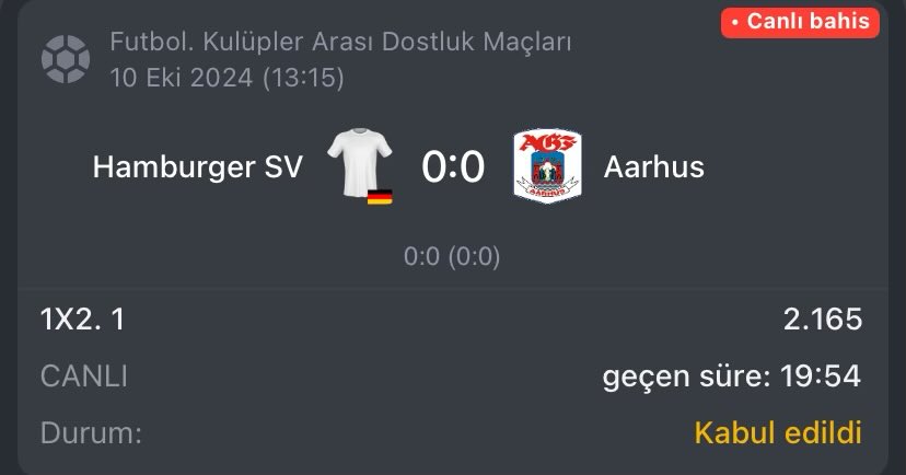 fedevalv's tweet photo. — CANLI — 

🏳️ Hazırlık Maçı
⚔️ Hamburg - Aarhus
🎯 Maç Sonucu 1 
📊 2.16

💰%10

#fedebet https://t.co/yVq8AOXAkk