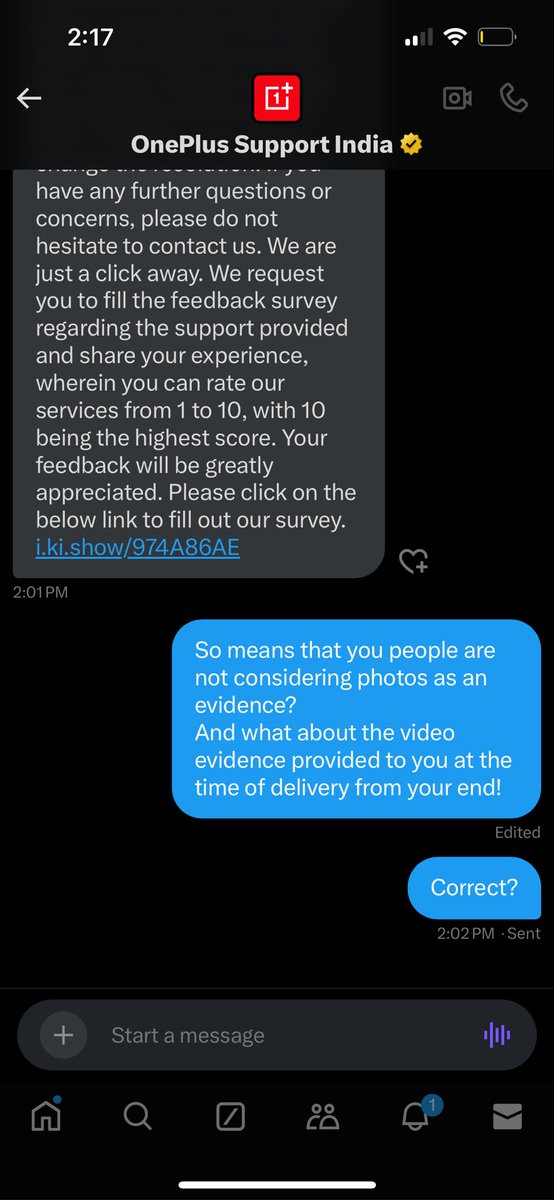 priyottama's tweet photo. This is the response which i got from @OnePlus_IN @OnePlus_Support as they are not considering photographic evidence which is already being approved by their delivery partner @EcomExpress_Ofc and now they are closing my case without my consent!
Here is the screenshot attached! https://t.co/RQSg4k87jv