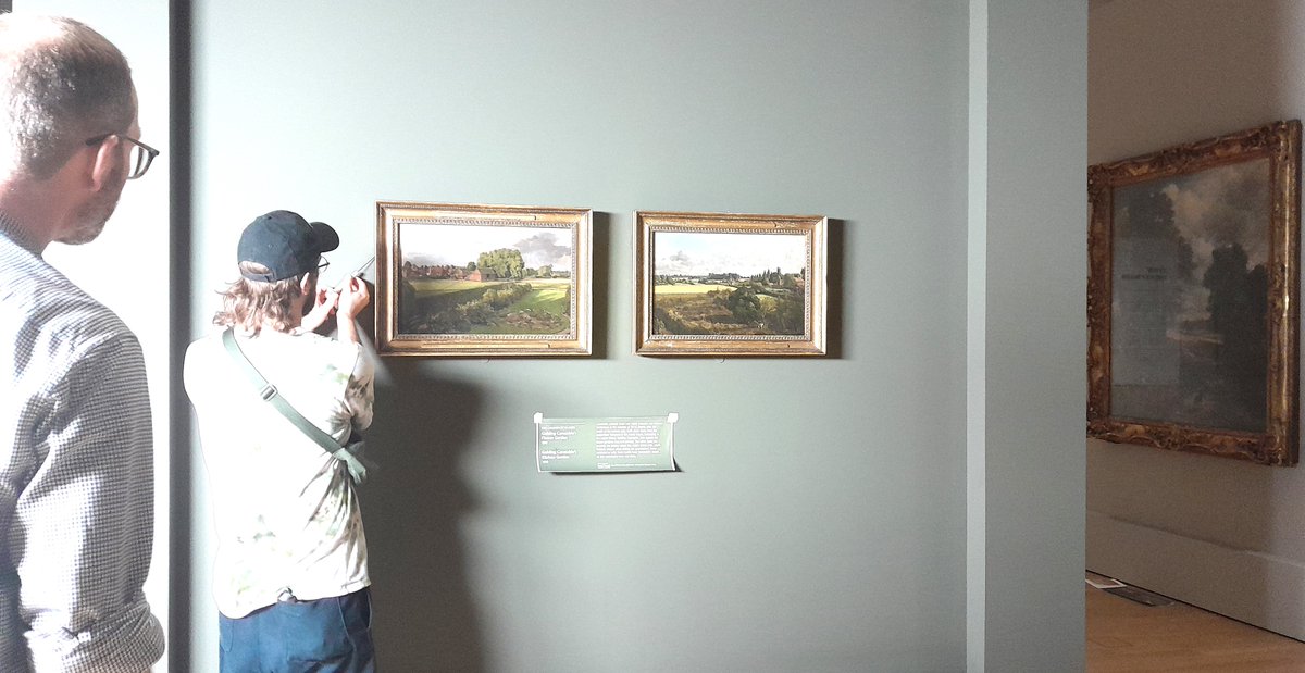 ConservationBob's tweet image. Ipswich Museum Conservation. Couriering, condition reporting and readying for display some of our Constables lent to the National Gallery for their new exhibition. The Mill Stream, Kitchen Garden, Flower Garden, Willy Lott's House, and a model of the East Bergholt singers 1800.