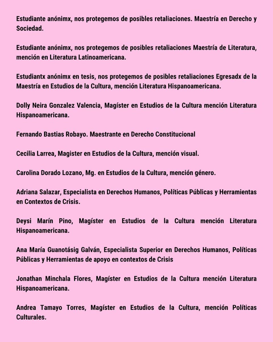 Como estudiantes, ex estudiantes y graduadxs de la <a href="/uasbecuador/">Universidad Andina</a> respaldamos a nuestra compañera docente <a href="/cristinaburneos/">cristina burneo salazar 🫀</a>. Acuerpamos su lucha porque hemos atestiguado estas violencias. 
<a href="/cesarmontanog/">César Montaño Galarza</a>  <a href="/Jose_SCornejo/">Sebastián Cornejo</a>  <a href="/CJudicaturaEc/">Consejo de la Judicatura</a>  la comunidad está vigilante.

#NoMásAcosoUASB