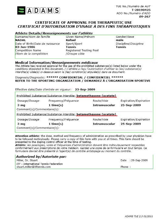 Ciclismo2005's tweet photo. ¡Cómo olvidar los certificados por los que Nadal se dopaba legalmente! https://t.co/ixcsti0ONV