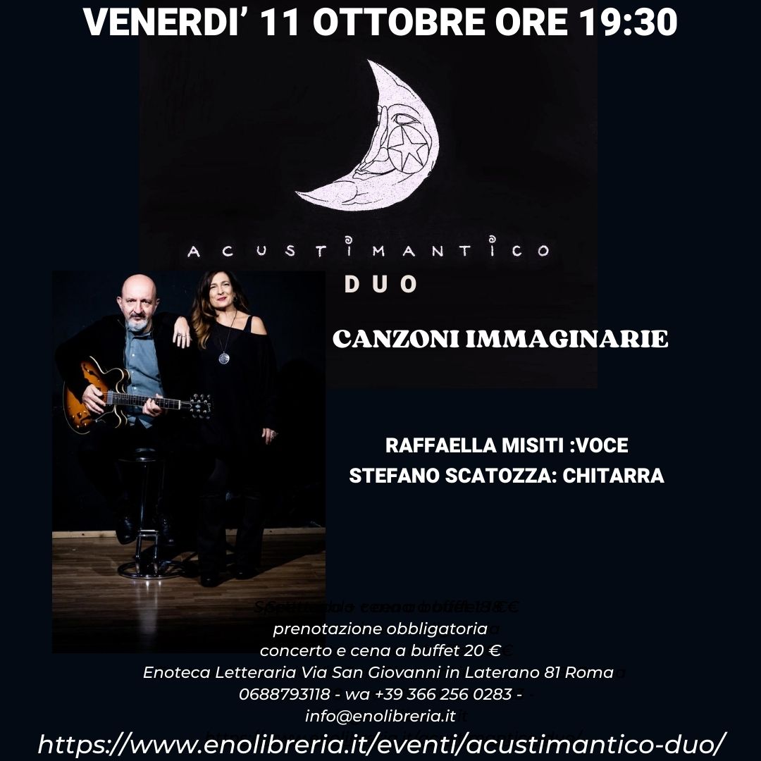 Enoteca Letteraria (@enolibri) on Twitter photo *ULTIMI POSTI* VENERDI: "Acustimantico Duo" - mailchi.mp/eb83e7bb2678/v…
Per info e prenotazioni:
0688793118
3662560283 (whatsapp)
info@enolibreria.it
enolibreria.it/eventi/acustim… *ULTIMI POSTI* VENERDI: "Acustimantico Duo" - mailchi.mp/eb83e7bb2678/v…
Per info e prenotazioni:
0688793118
3662560283 (whatsapp)
info@enolibreria.it
enolibreria.it/eventi/acustim…