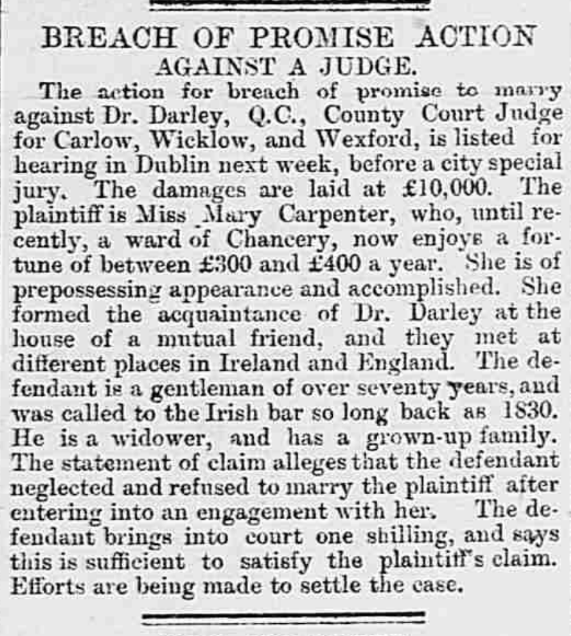 Breach of promise actions were proceedings, usually but not invariably brought by a woman, seeking damages for a broken promise to marry.   

Judges being aware of the law and most usually beyond the proposing age at the date of their appointments, breach of promise actions