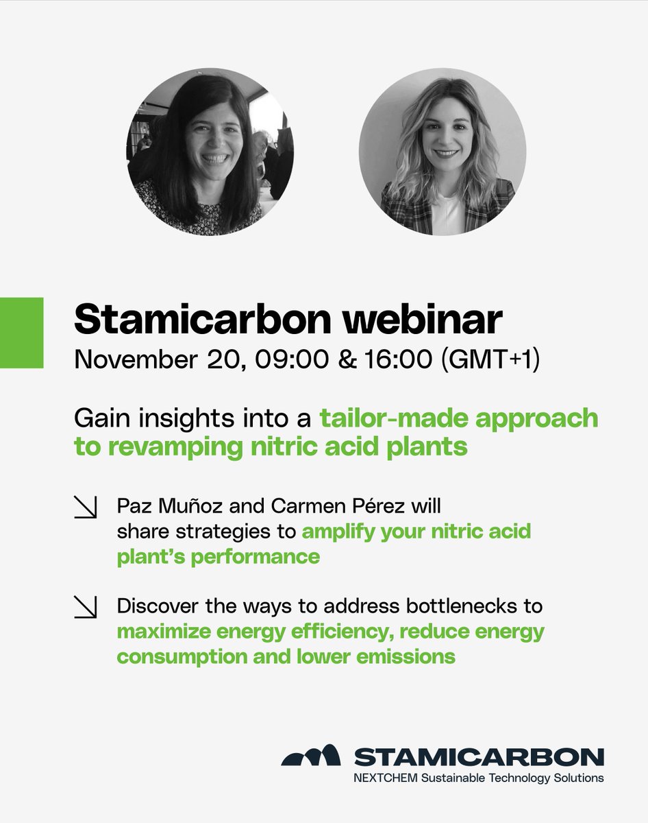 📺🏭 Join us on November 20 for a free #webinar exploring a tailor-made approach to revamping nitric acid plants to help you:

➡️ Maximize energy #efficiency
➡️ Reduce energy consumption, and
➡️ Lower #emissions.

Register here: stamicarbon.webinargeek.com/webinar-a-tail…