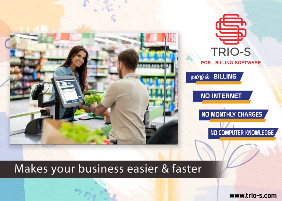 SakthiDevi5's tweet image. Fast Billing with 3 Concurrent Tabs &amp;amp; Bill printing in Tamil!!! TRIO-S POS Billing Software!!! Price Starts from Rs.15000/- + Tax. LIVE ONLINE DEMO. For more details Call @ 8667243235 #triospos, #POSBilling, #posbillingsoftware, #textileshop, #restaurantbillingsoftware