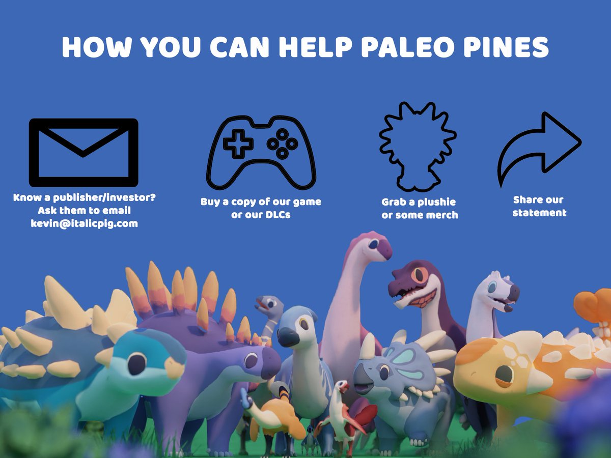 THANK YOU a million times over to all who have shared our statement, sent in publisher recommendations and bought Paleo Pines, merch and our plushie.  It is such a huge help and we appreciate you so much! 🦖💙