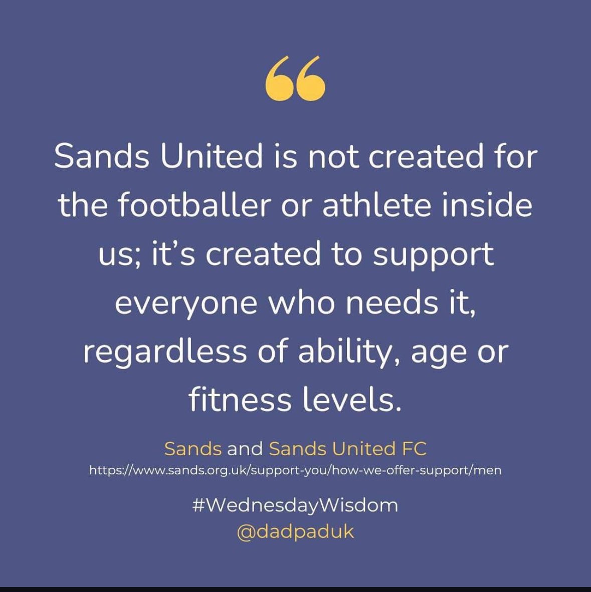 SandsUnitedBristolFC (@sandsutdbristol) on Twitter photo Love this from <a href="/dadpaduk/">The DadPad - hello@thedadpad.co.uk</a> - we don’t exist for the footballer or athlete inside us. We are here to support anyone regardless of ability, age or fitness levels. Love this from <a href="/dadpaduk/">The DadPad - hello@thedadpad.co.uk</a> - we don’t exist for the footballer or athlete inside us. We are here to support anyone regardless of ability, age or fitness levels.