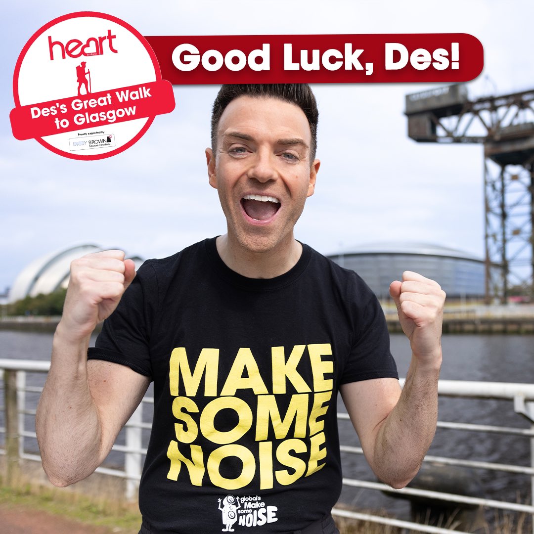 Heart Scotland (@heartscotland) on Twitter photo 🚨Today’s the day!🚨
Good luck on your Great Walk To Glasgow, <a href="/des_clarke/">Des Clarke</a>🚶🏻♂️👏
We’re all behind you!
Show Des your support and donate what you can to <a href="/makenoise/">Global's Make Some Noise</a> at shorturl.at/9gIRm ❤️
Thank you☺️
<a href="/DigbyBrownLLP/">Digby Brown LLP</a>
#desgreatwalk #heartscotland #glasgow #fundraising 🚨Today’s the day!🚨
Good luck on your Great Walk To Glasgow, <a href="/des_clarke/">Des Clarke</a>🚶🏻♂️👏
We’re all behind you!
Show Des your support and donate what you can to <a href="/makenoise/">Global's Make Some Noise</a> at shorturl.at/9gIRm ❤️
Thank you☺️
<a href="/DigbyBrownLLP/">Digby Brown LLP</a>
#desgreatwalk #heartscotland #glasgow #fundraising