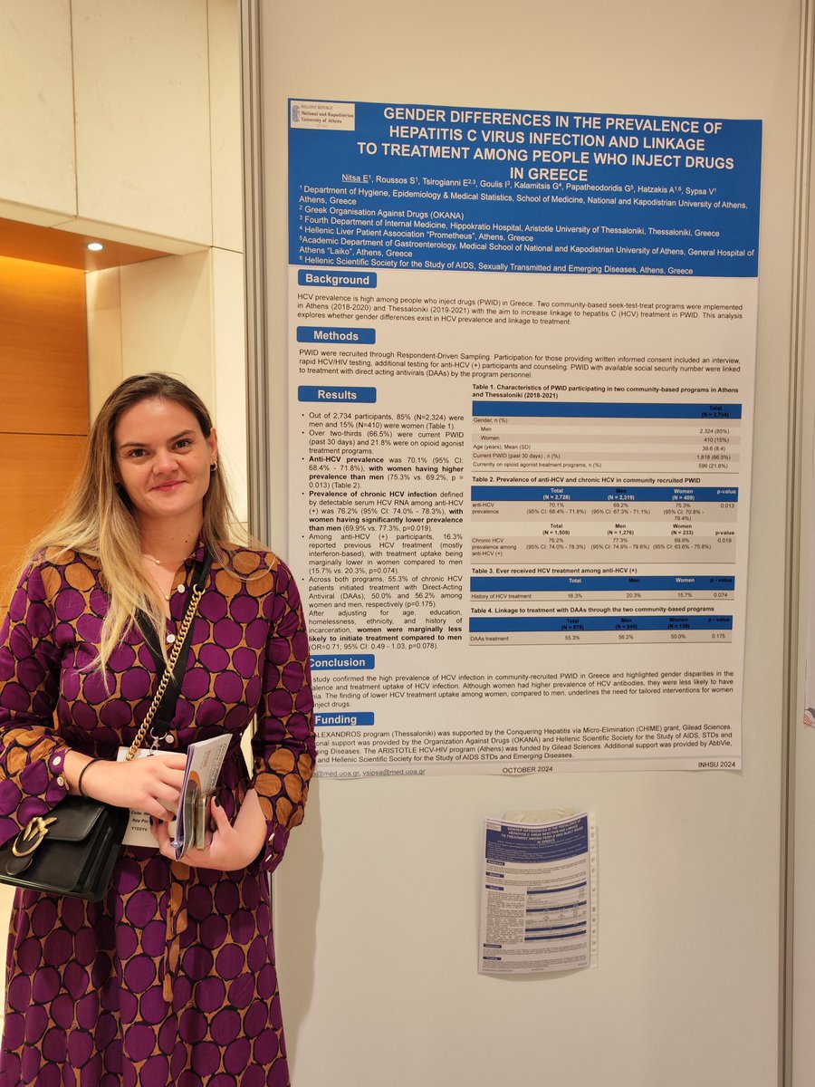VanaSypsa's tweet image. #INHSU2024 Evangelia's poster on gender difference in HCV prevalence and linkage to HCV  treatment among community recruited #pwid in Greece @sotiris_roussos @mylittlebaklava