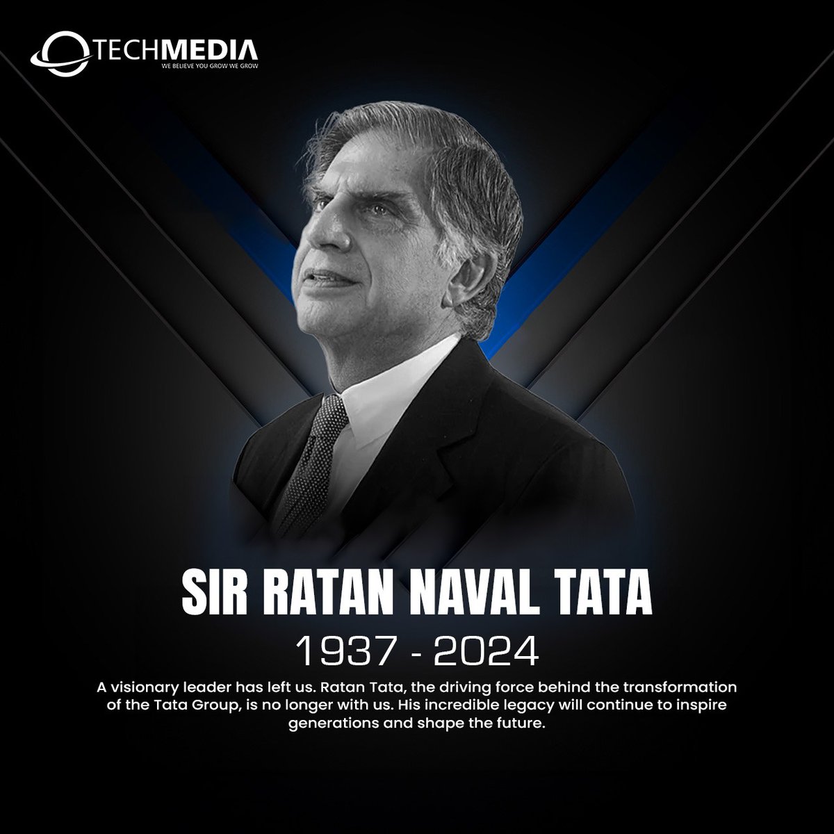 TechmediaWeb's tweet photo. A great soul has departed, but his legacy of goodness and generosity will live on forever. RIP Sir Ratan Tata, your vision shaped a brighter future for countless lives

#RatanTataPassedAway #RatanTataSir #RIPRatanTata #RIPRatanTataji #RIPLegend #TataLegacy #Lagend #TataSons https://t.co/qgdIfIrVTV