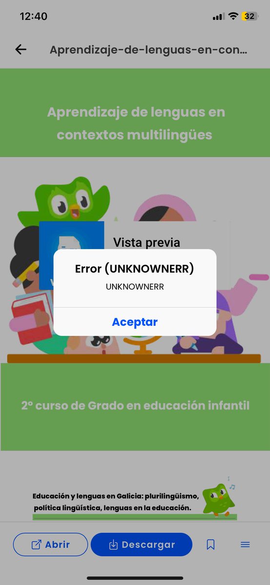 behavioruugh's tweet photo. hola wuolah! he subido bastantes apuntes en la app y nunca he tenido problemas, pero me acaban de decir que ahora al intentar descargarlos da “ERROR UNKOWNERR”, ¿sabeis a que se puede deber? gracias! @Wuolah @wuolahsoporte https://t.co/tDI2RyN1Ae