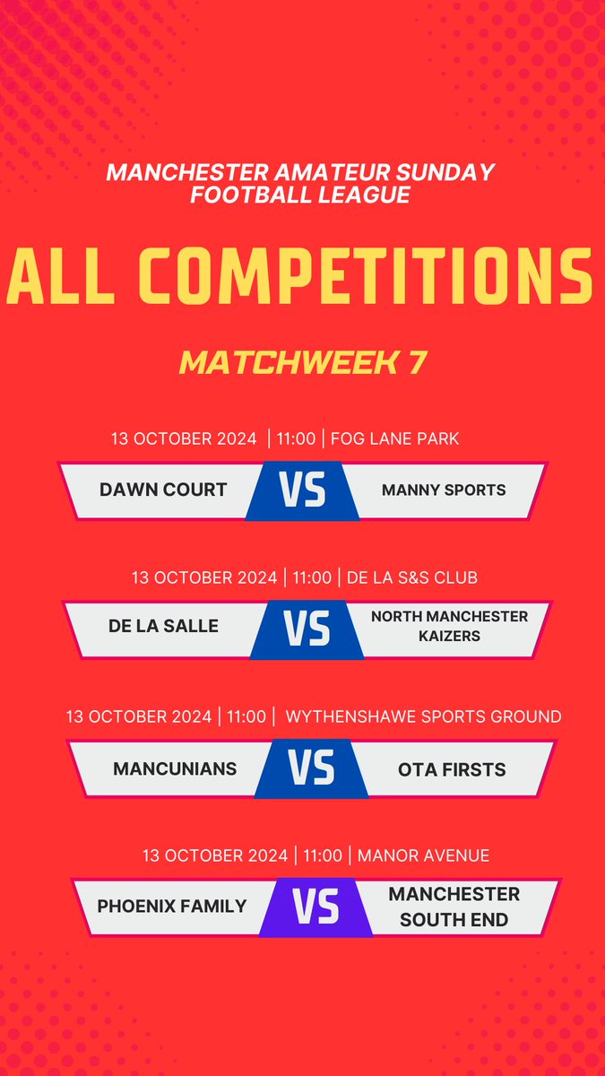 ManchesterASFL's tweet image. MATCHWEEK 7 FIXTURES

Here are the few fixtures that have managed to survive the Manchester Half Marathon, which has restricted access to many venues.

If you can get down to support the teams, please do!

#masfl