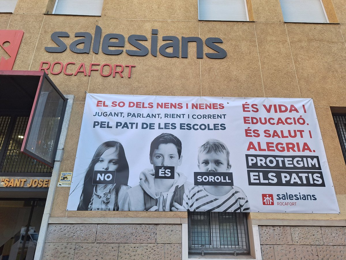 El so dels nens i nenes jugant, parlant, rient i corrent pel pati de les escoles NO ÉS SOROLL. 🎶👧👦 És vida i educació. 🌱📚 És salut i alegria. ❤️😊 #ProtegimElsPatis 

<a href="/SalesiansRoc/">Salesians Rocafort</a> <a href="/consorciedubcn/">Consorci d'Educació</a> <a href="/educaciocat/">Educació</a> <a href="/bcn_ajuntament/">Ajuntament de Barcelona</a> <a href="/Bcn_Eixample/">BcnEixample</a> <a href="/avstantoni/">AV Sant Antoni</a> <a href="/som3cat/">3Cat</a> <a href="/beteve/">betevé</a>