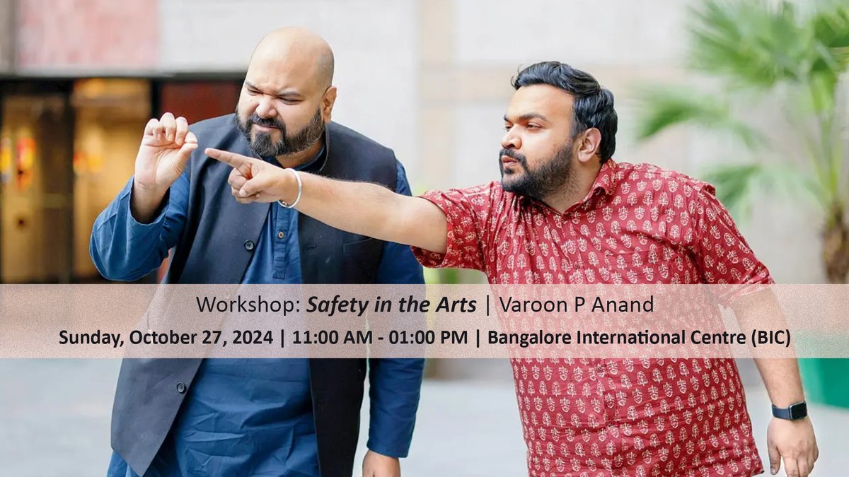 Varoon, Gaurav and Ankita bring to you 'Safety in the Arts: Creating your Practice', an immersive workshop at Past Forward!

Oct 27, 2024 | 11:00 AM - 01:00 PM <a href="/bicblr/">Bangalore International Centre</a> 

Free and open to all. Entry by registration: bit.ly/3BCQGxL
Read more: bit.ly/48654KP