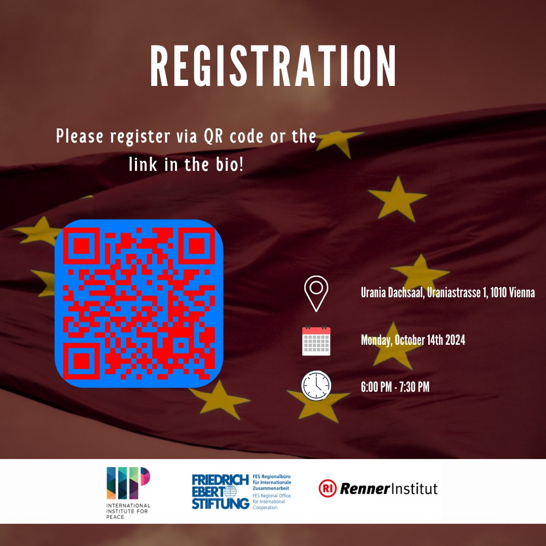 IIP Vienna - International Institute for Peace (@iipvienna) on Twitter photo 👉 REMINDER: "Europe: The ever-sleeping beauty of world politics?"
📆MONDAY, 14 October 2024, at 6:00 PM live at the Urania Dachsaal.
🗣<a href="/vedrandzihic/">Vedran Dzihic</a>, Prof. Dr. August Pradetto, <a href="/MayaSionT/">Maya_Sion</a> & moderated by <a href="/ChrisPeristeri/">Christos Katsioulis</a>
🤝 <a href="/FES_ROCPE/">FES ROCPE</a> <a href="/RennerInstitut/">Karl-Renner-Institut</a> 👉 REMINDER: "Europe: The ever-sleeping beauty of world politics?"
📆MONDAY, 14 October 2024, at 6:00 PM live at the Urania Dachsaal.
🗣<a href="/vedrandzihic/">Vedran Dzihic</a>, Prof. Dr. August Pradetto, <a href="/MayaSionT/">Maya_Sion</a> & moderated by <a href="/ChrisPeristeri/">Christos Katsioulis</a>
🤝 <a href="/FES_ROCPE/">FES ROCPE</a> <a href="/RennerInstitut/">Karl-Renner-Institut</a>