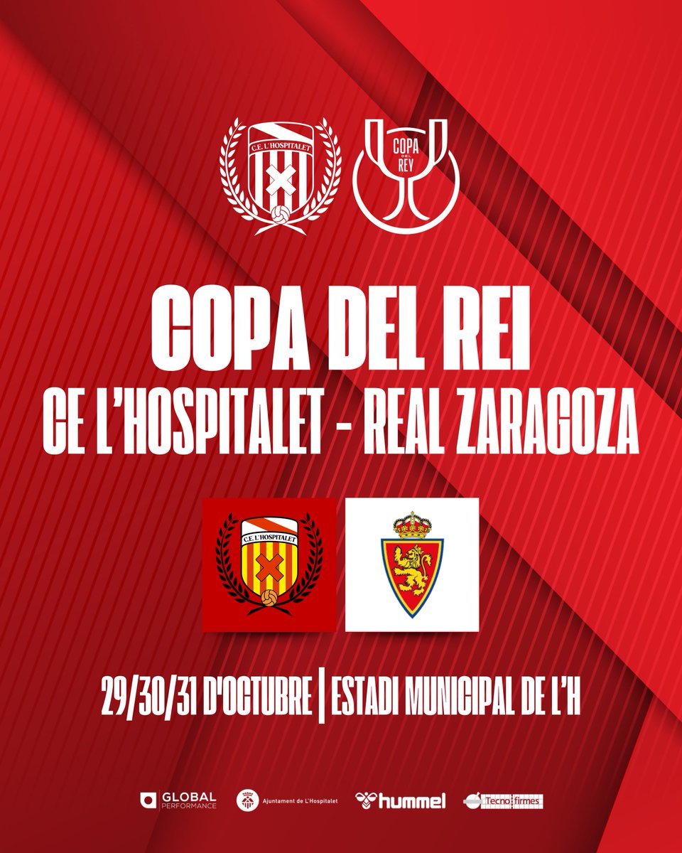 CELHospitalet's tweet photo. 🔴Ja tenim rival per a la primera ronda de la #CopadelRey! 

👋 Hola, @RealZaragoza!

#LaCopaMola #SomhiHospi #PosatlaFranja♦️ https://t.co/PWESKZIppx