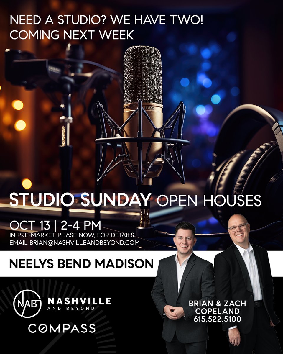NashvilleBrian's tweet photo. Need a #Nashville  studio? We have two that you can see this week! @Compass #6155225100 https://t.co/xqZiJjND7v