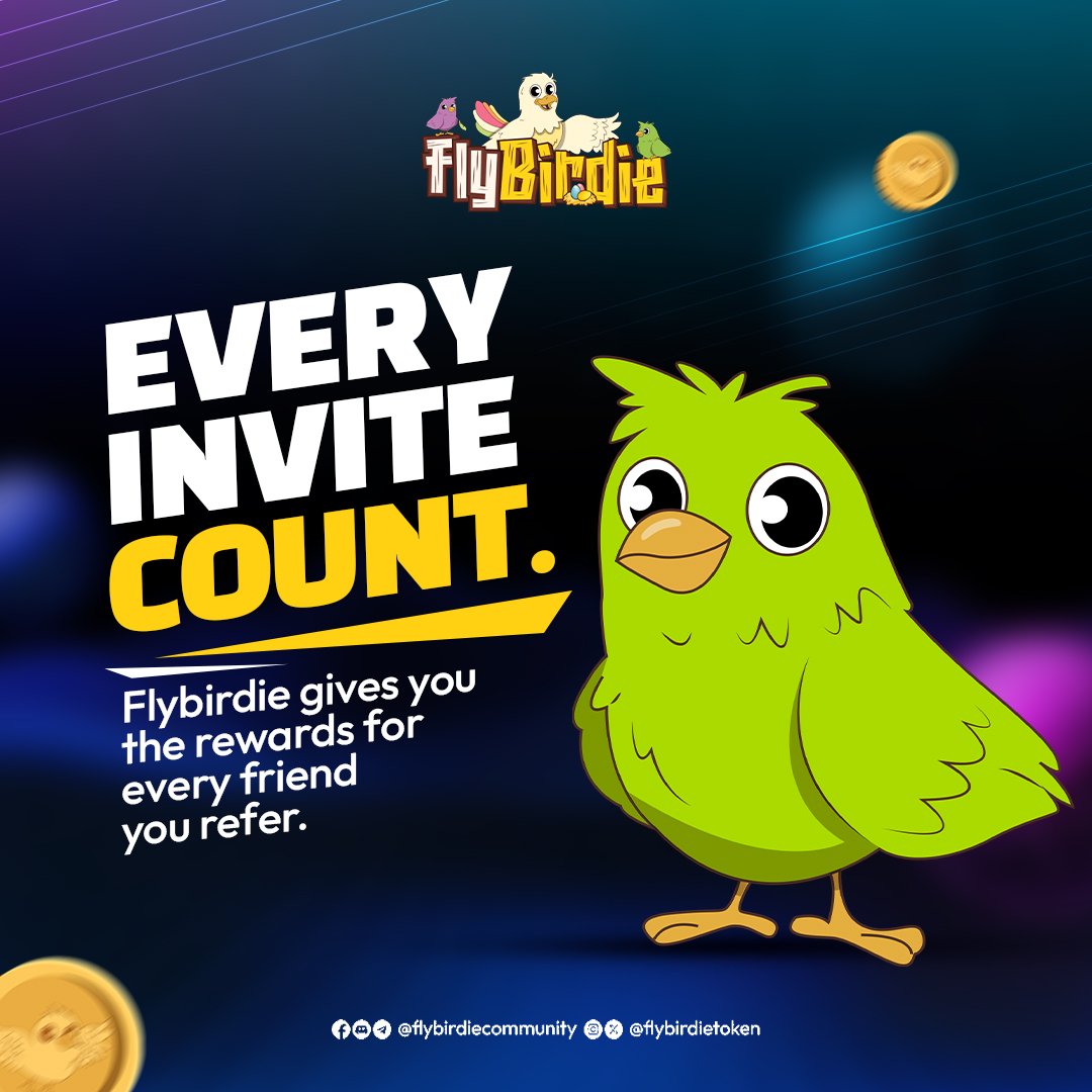 flybirdieToken's tweet photo. Invite your friends, grow your squad, and earn awesome rewards with every referral.
Every invite makes a difference. Start sharing the fun.
#Flybirdie
#MatchAndEarn
#ReferAFriend
#EBTPoints
#PlayToWin https://t.co/zqd9X0Pqoj