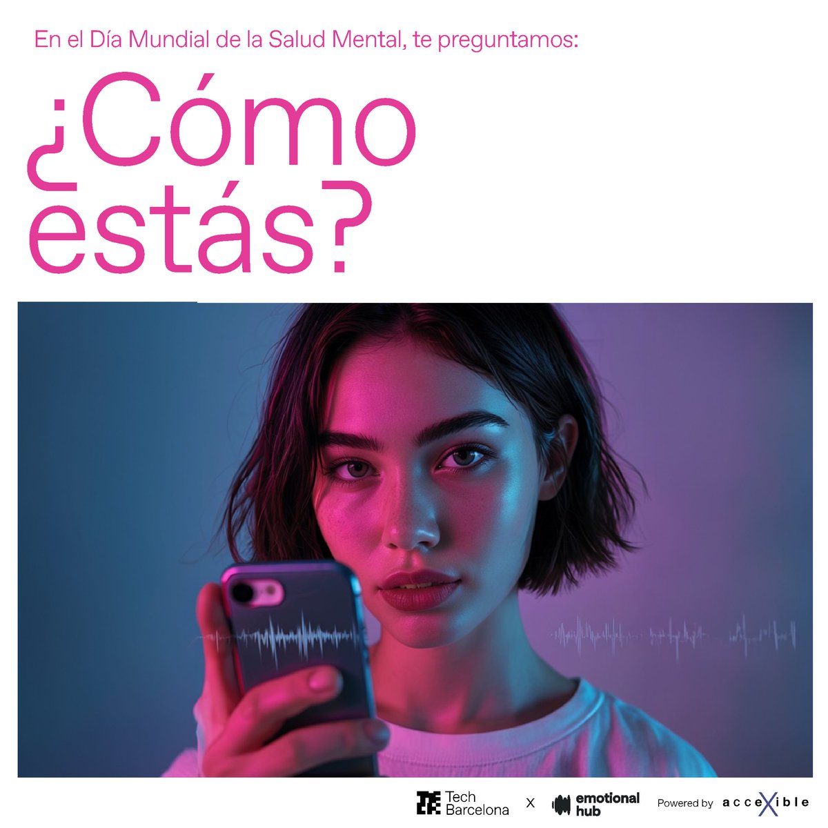 Hoy, en el #DiaDeLaSaludMental, en Tech Barcelona te preguntamos:

¿𝐂𝐨́𝐦𝐨 𝐞𝐬𝐭𝐚́𝐬⁉️

🗣️Averígualo con Emotional Hub, que mide tu nivel de bienestar emocional a través de tu voz. Son solo 2'.
Pruébalo: demo.emotional-hub.com

100% seguro y anónimo.
➡️ By <a href="/accexible/">acceXible</a>
